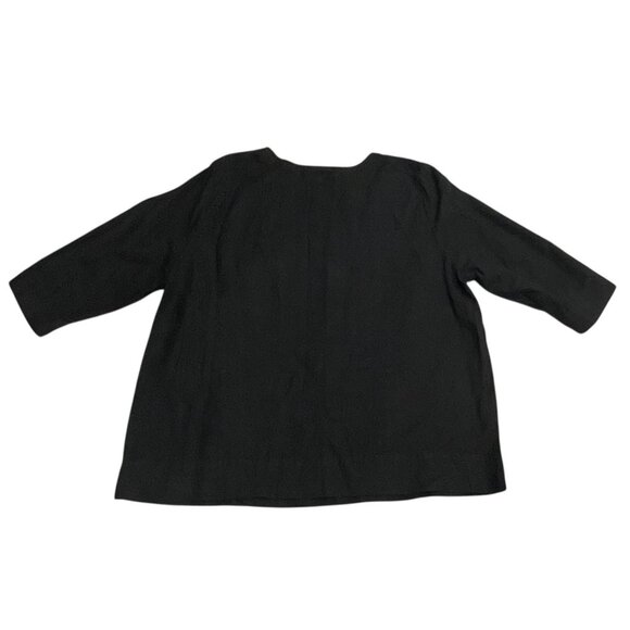 Hot Cotton Woman Black Linen Blend Boxy Blouse 3/4 Sleeve Sz 1X Lagenlook - Picture 5 of 7